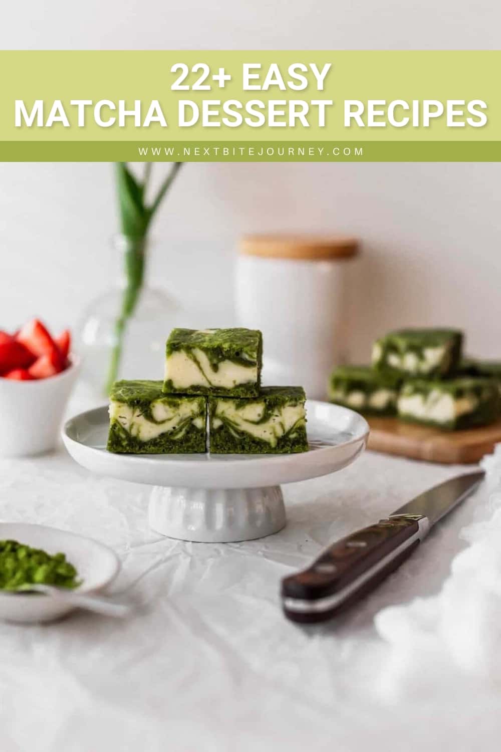 Cream Cheese Matcha Brownies with Matcha Powder