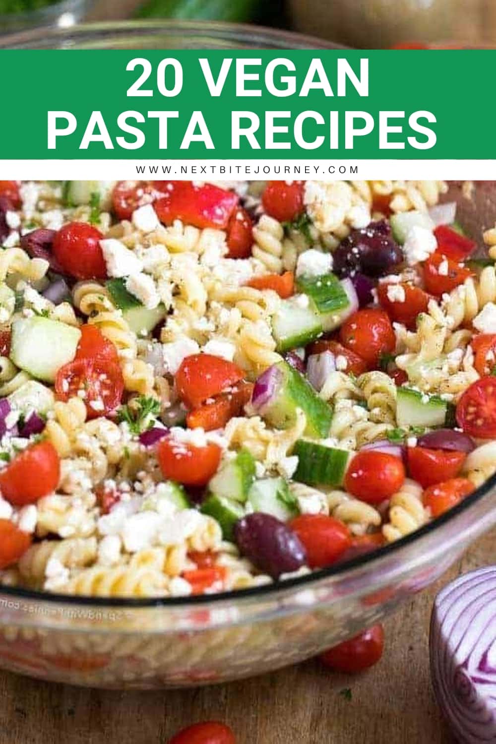 Greek Pasta Salad with Cherry Tomatoes, Cucumber, and Red Onion